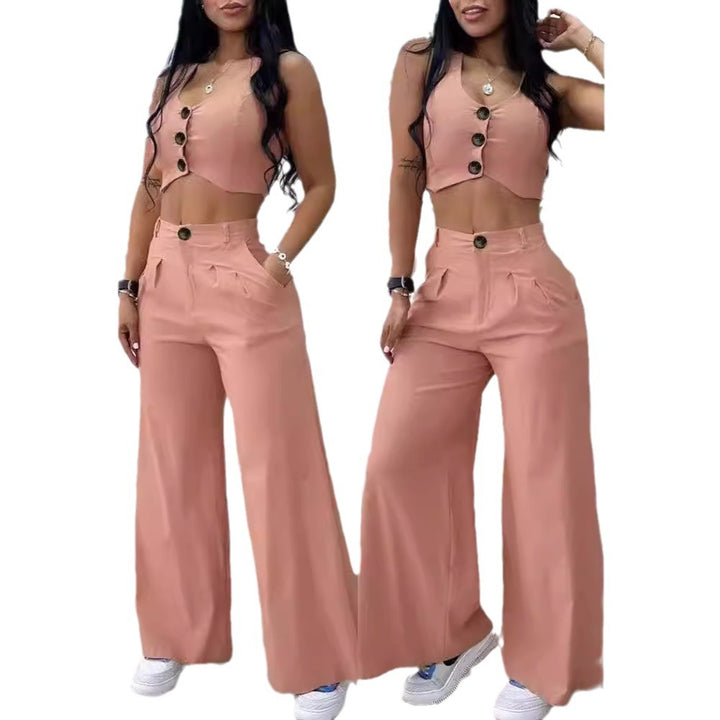 Damen Zweiteiliges Set mit kurzem Oberteil und weit geschnittener Hose Drune