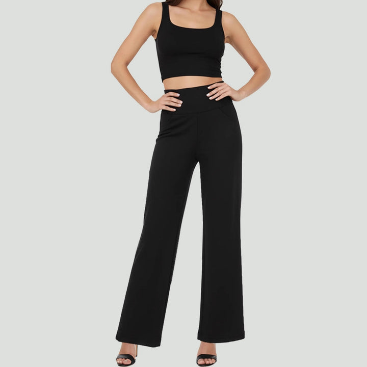 Damen Weit geschnittene Planzenhose mit hohem Bund und elastischem Taillenband Drune