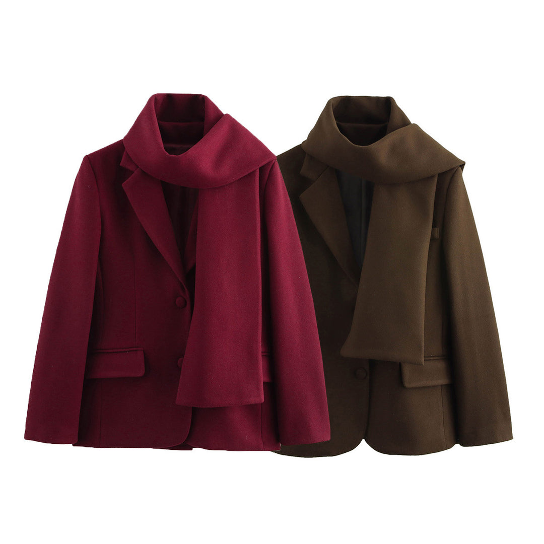 Damen eleganter Wintermantel mit schickem Kragen und passendem Schal Drune