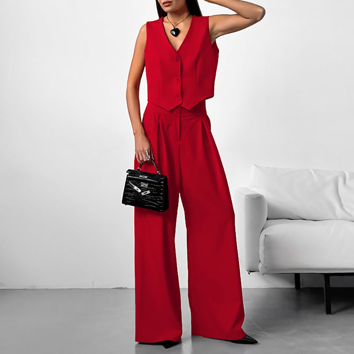 Damen elegantes Overall-Set aus hochwertigem Material mit schmalem Schnitt und schwingenden Beinen Drune