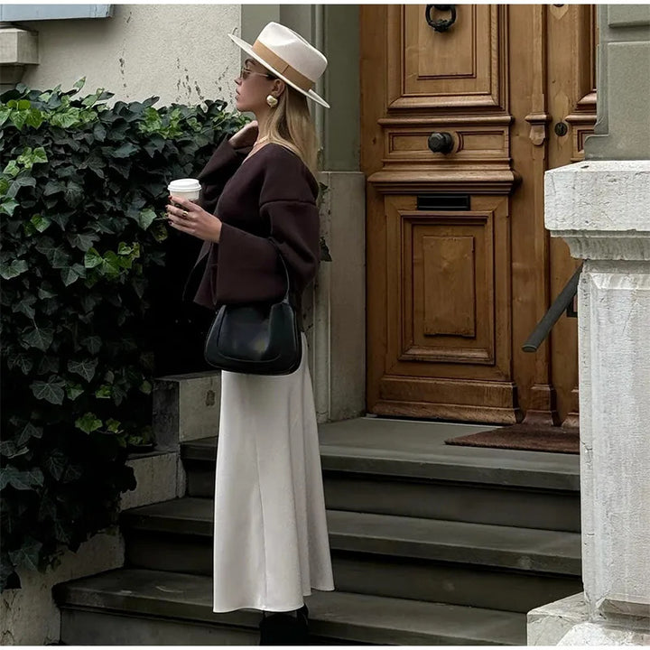 Damen Trendige Strickjacke mit asymmetrischem Schnitt und großen Knöpfen Drune