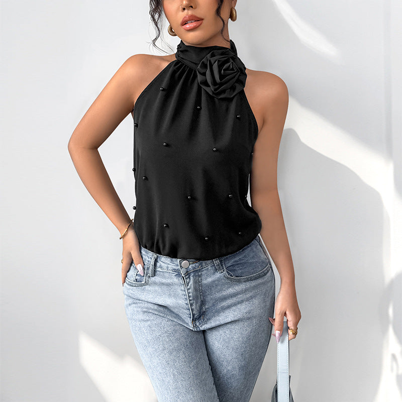 Damen Haltertop mit Blumenapplikation und verzierten Perlen Drune