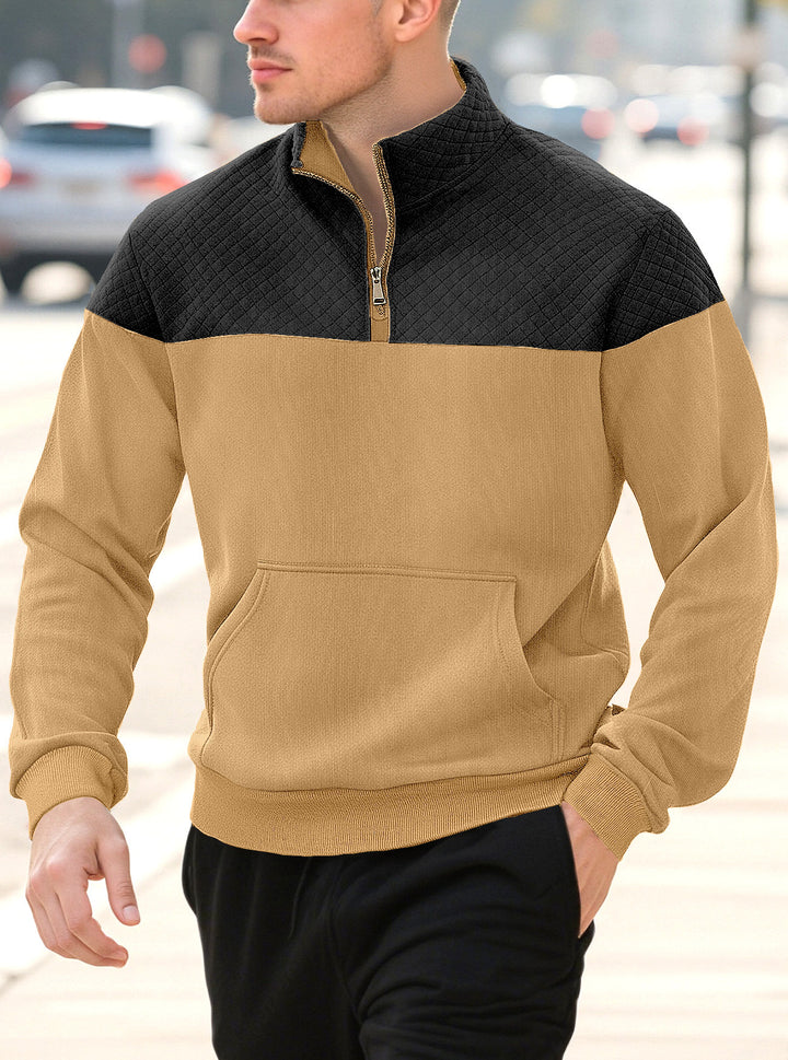 Herren nan Halbzip-Sweatshirt mit gesteppter Schulterpartie Kängurutasche und gerippten Bündchen Drune