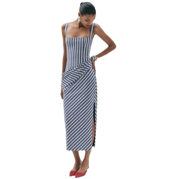Damen Maxikleid mit asymmetrischen Drapierungen und hohem Schlitz Drune