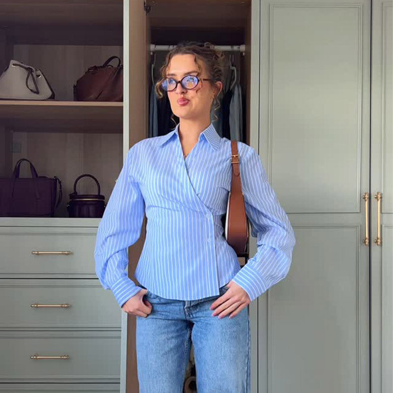 Damen elegante Wickelbluse mit einem modernen Streifenmuster Drune