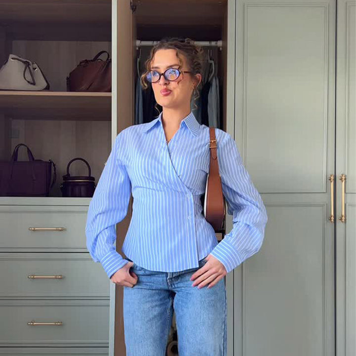 Damen elegante Wickelbluse mit einem modernen Streifenmuster Drune