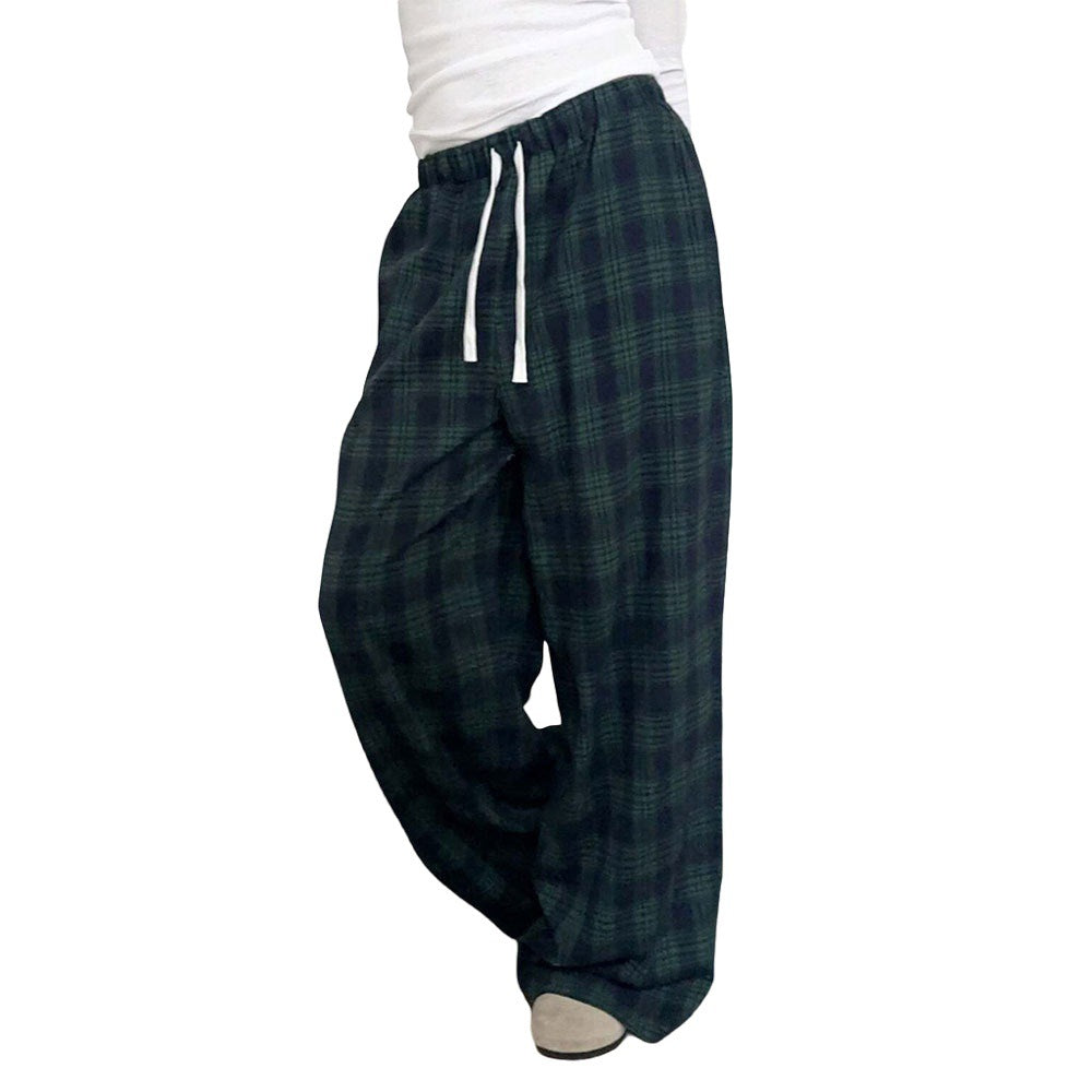 Damen lässige Karohose mit elastischem Bund und verstellbarem Kordelzug Drune