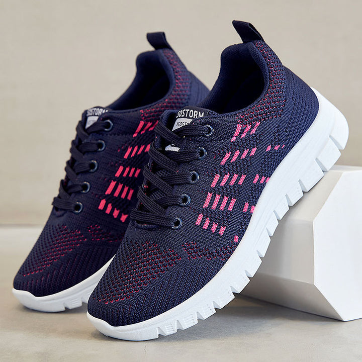 Damen nan flexible Strick-Fit-Sneaker mit elastischem Sockenschuh, dämpfender Waben-EVA-Zwischensohle und Zuglasche Drune