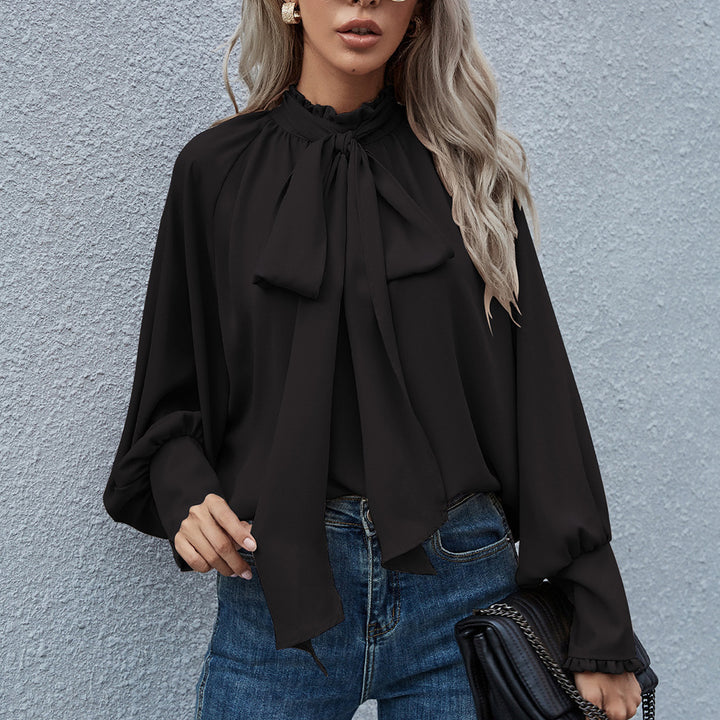 Damen Bluse mit raffiniertem Schleifendetail und elegantem Rundhalsausschnitt Drune