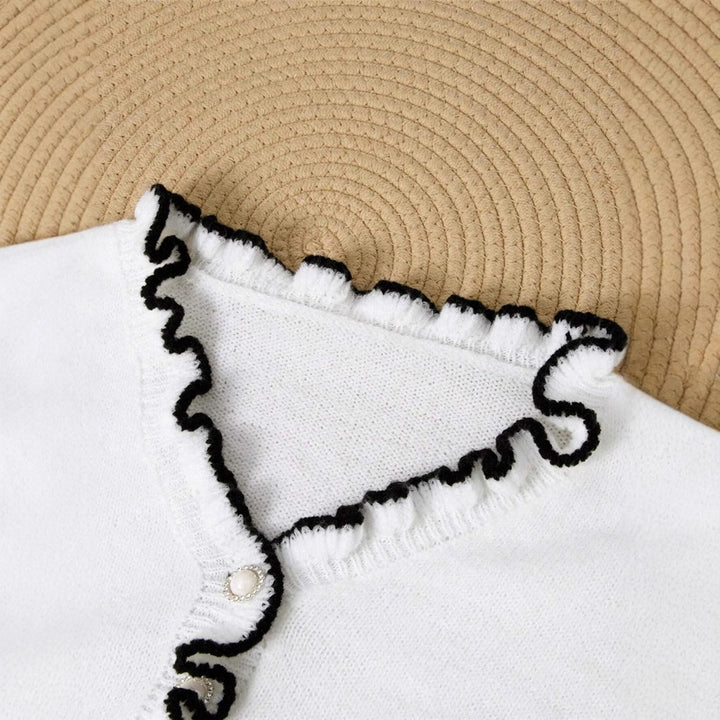 Damen Elegantes Sweatshirt mit Rüschendetails und Perlenknöpfen Drune