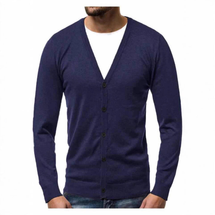 Herren nan Feinstrick-Cardigan mit V-Ausschnitt, schmaler Passform und durchgehender Knopfleiste Drune