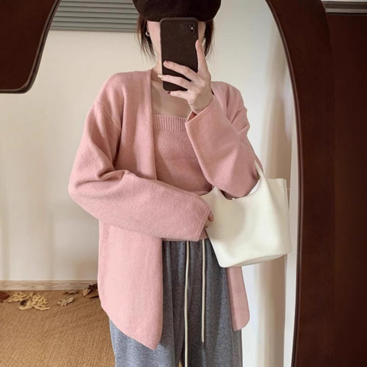 Damen lässiger Strickcardigan mit offenen Ärmeln und bequemer Passform Drune