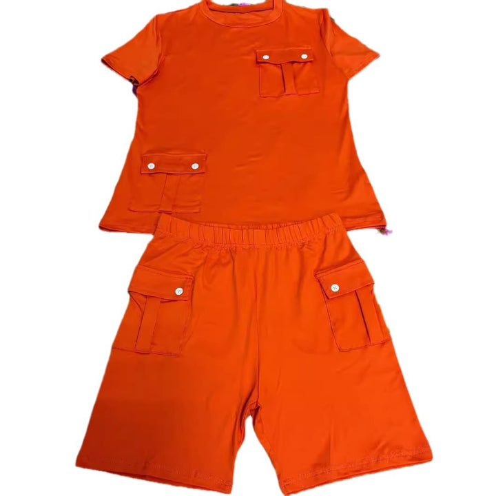Damen Sportliches Kurzarm-Set mit praktischen Taschen Drune