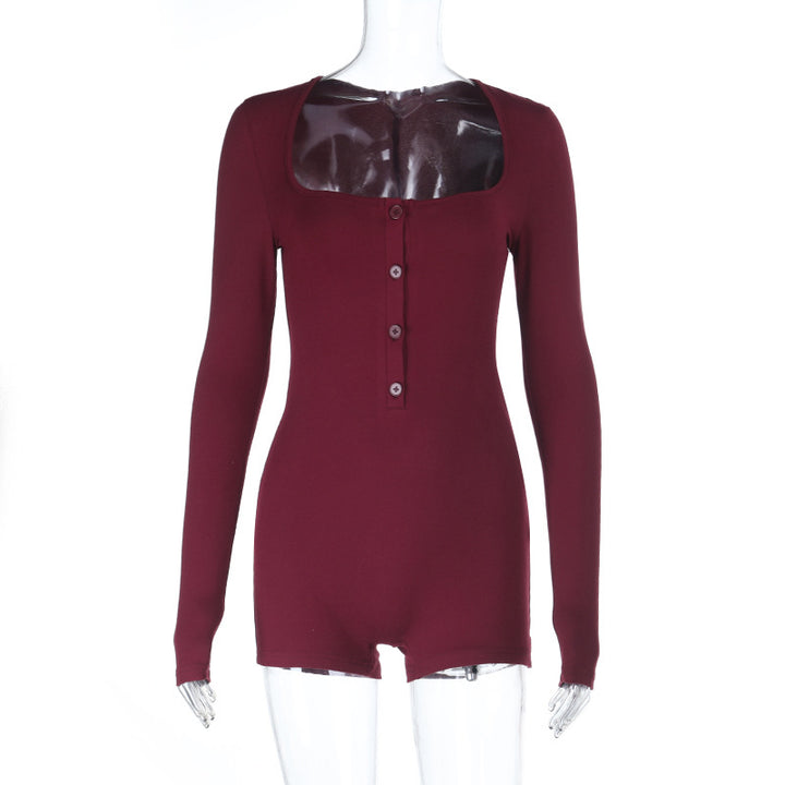 Damen Langarm-Bodysuit im modernen Stil mit Knopfleiste Drune