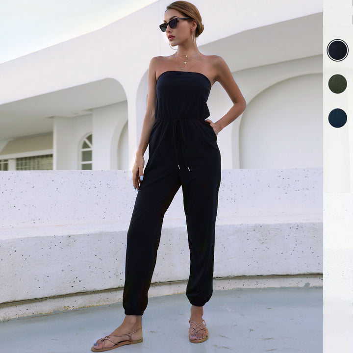 Damen Jumpsuit mit trägerlosem Schnitt und elastischem Taillengürtel Drune