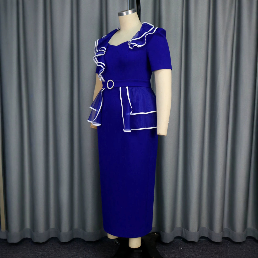 Damen elegantes Midikleid mit Rüschendetails und tailliertem Gürtel Drune