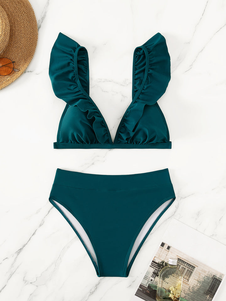 Damen Raffiniertes Triangel-Bikini-Set mit Rüschendetails Drune