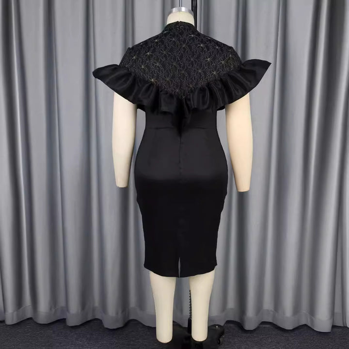Damen Elegantes Kleid mit Spitzenoberteil und voluminösen Rüschen Drune