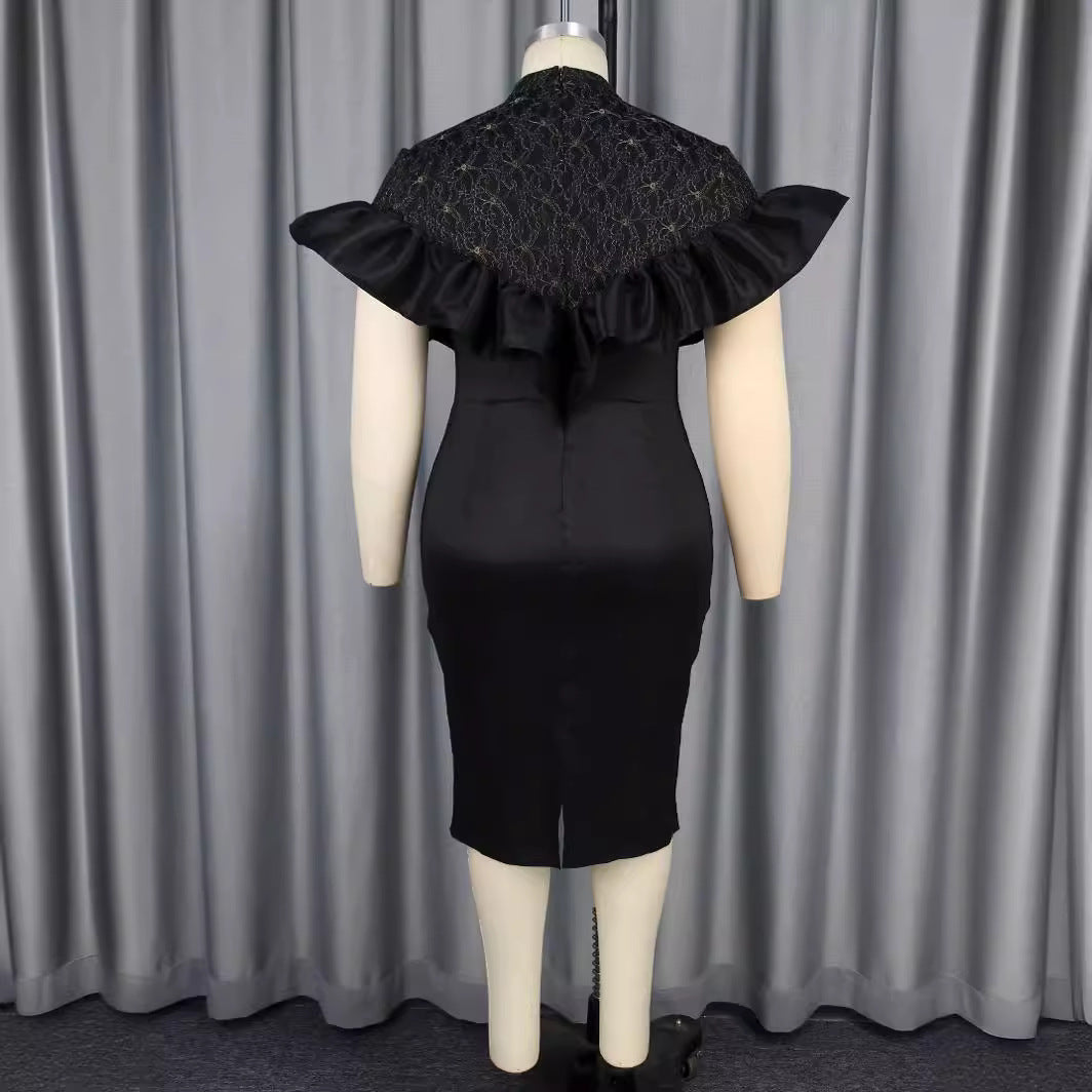 Damen Elegantes Kleid mit Rüschenausschnitt Drune