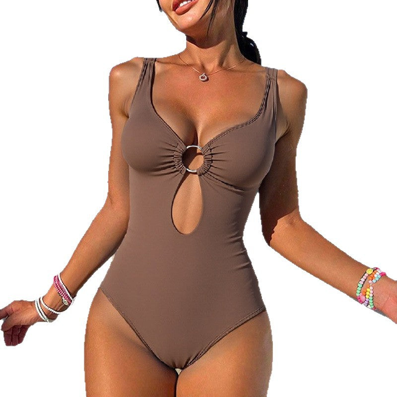 Damen Einteiler Badeanzug mit stilvollem Ringdetail Drune