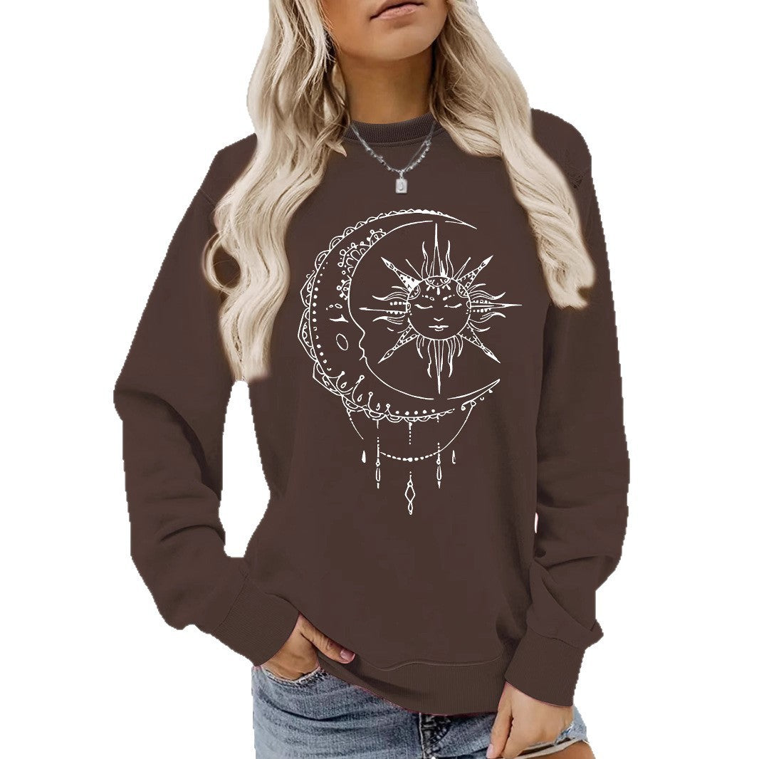 Damen Sweatshirt mit künstlerischem Sonnen- und Mondmotiv Drune