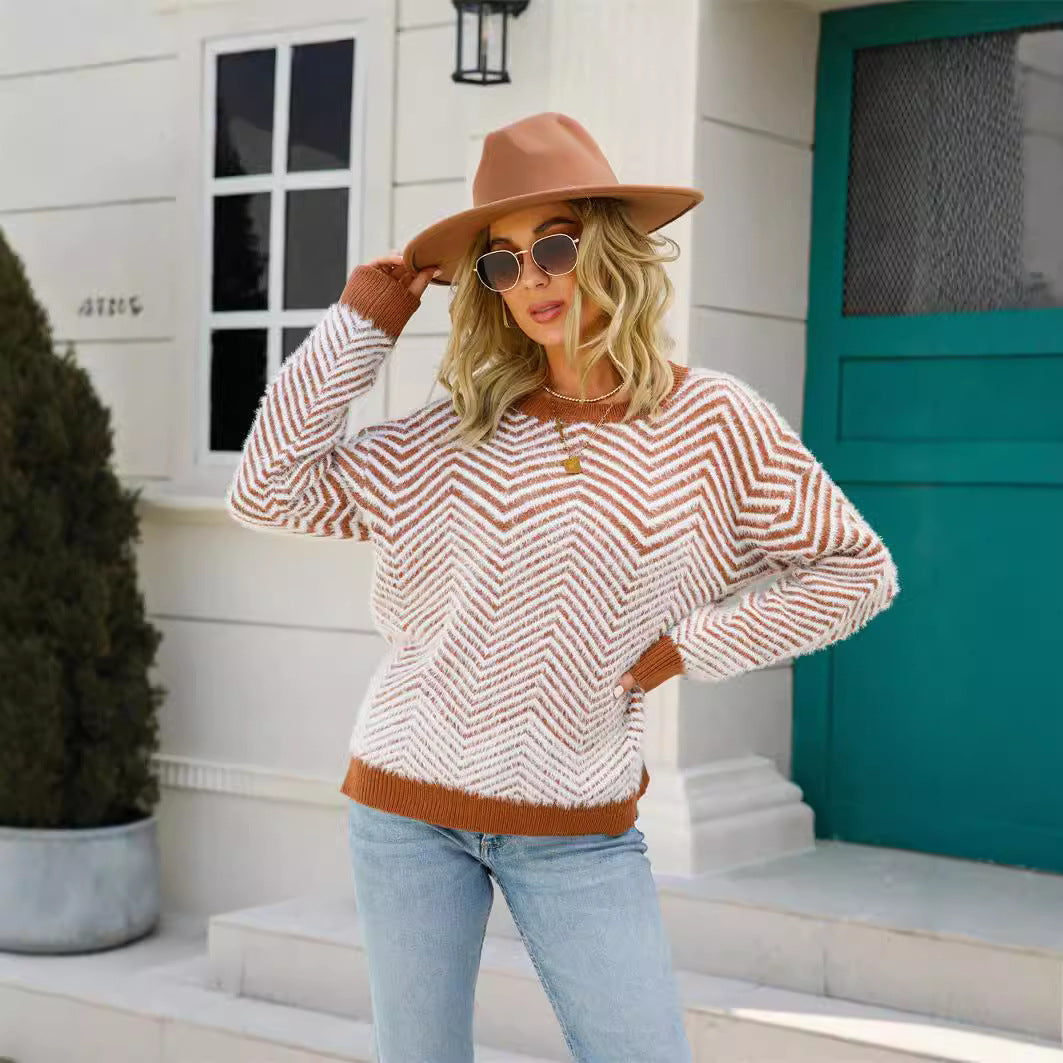 Damen Pullover mit chevron Muster Drune