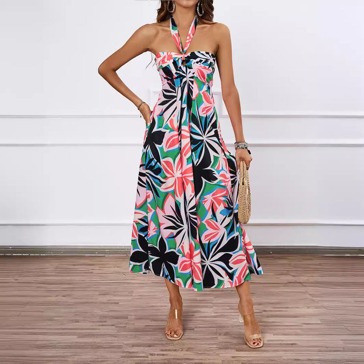 Damen Maxi-Bustierkleid mit floralen Akzenten und elastischem Oberteil Drune