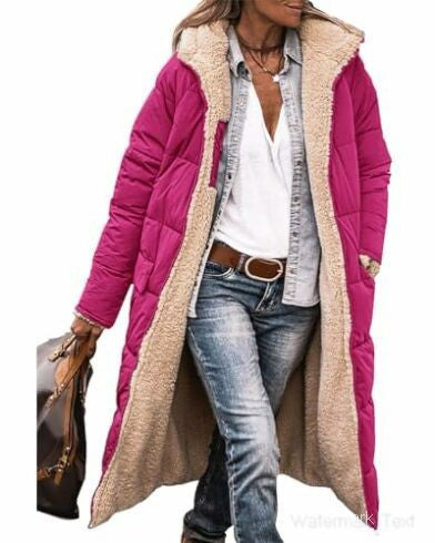 Damen Lange Steppjacke mit kuscheligem Innenfutter und modischer Kapuze Drune