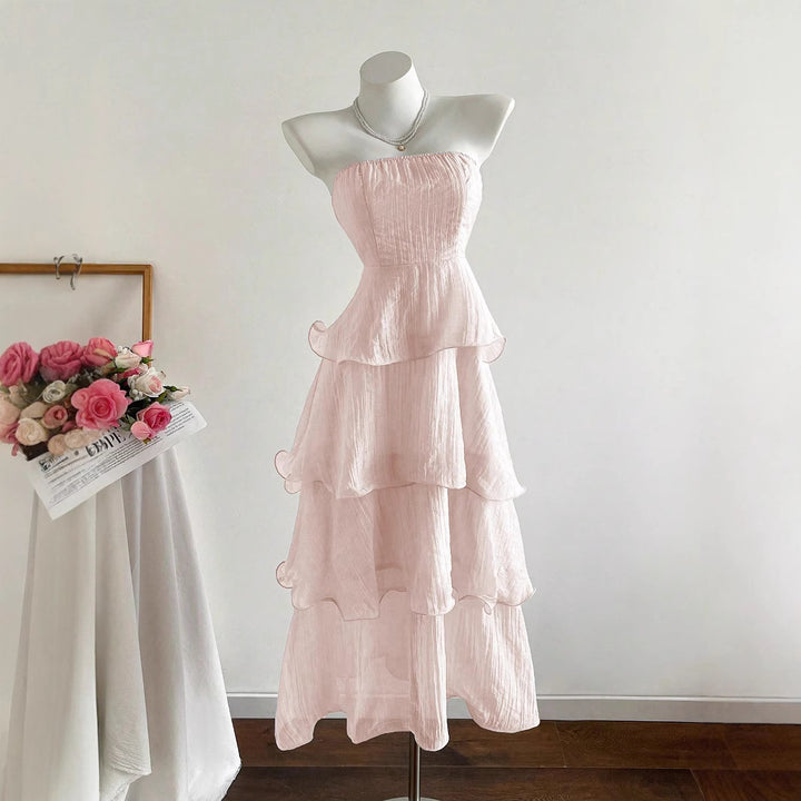 Damen langes Strandkleid mit voluminösen Rüschendetails Drune