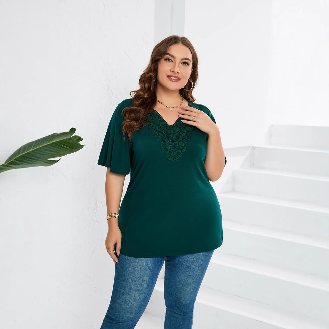 Damen Blusenshirt mit eleganter Lochstickerei und weit geschnittenen Ärmeln Drune
