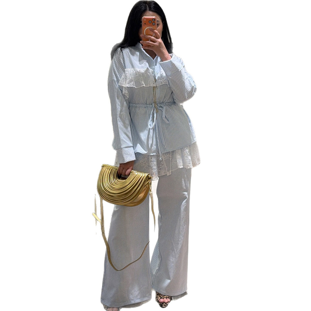 Damen Lässig-elegantes Set mit Rüschendetails und hohem Bund Drune