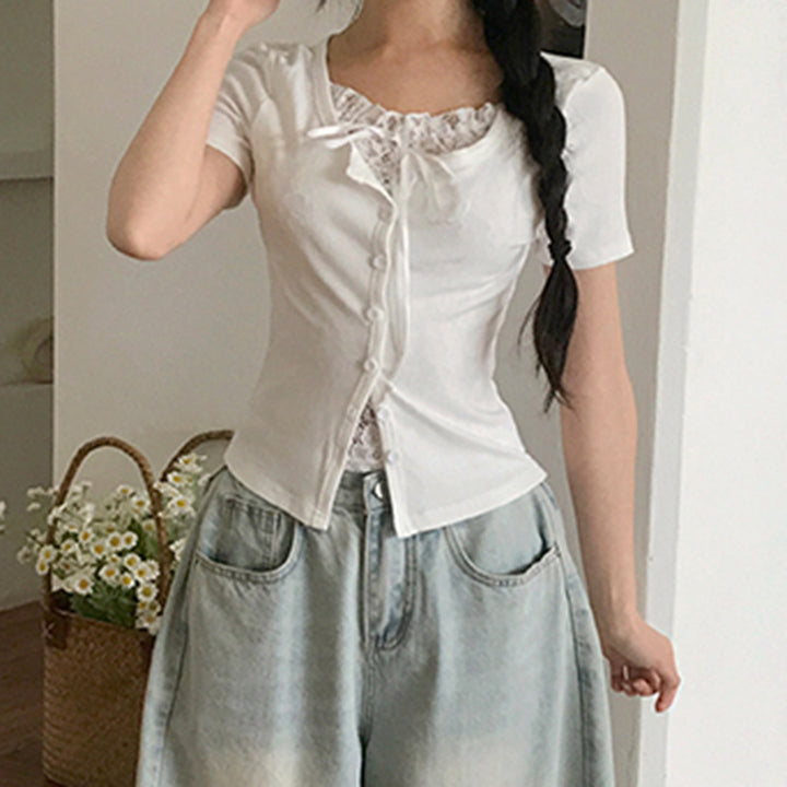 Damen Spitzen-Oberteil mit schulterfreiem Design und eleganter Schnürung Drune