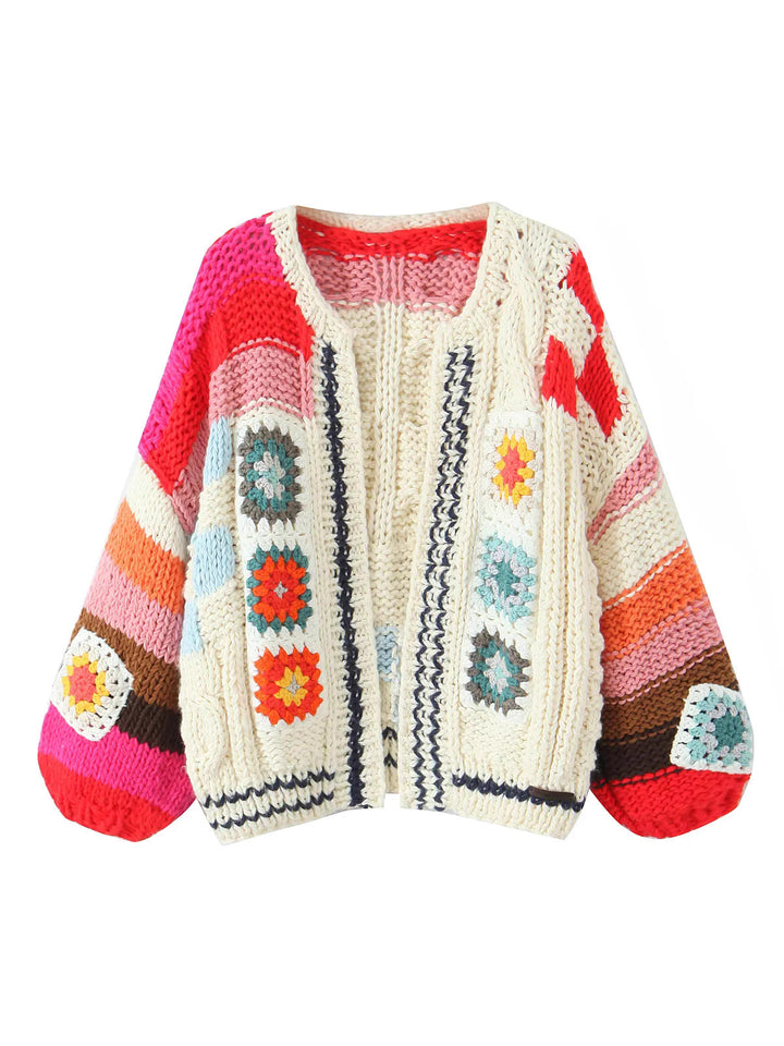 Damen Strickjacke im kreativen Patchwork-Design mit weitem Schnitt Drune