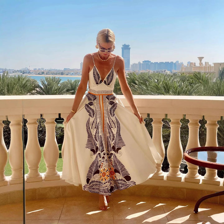 Damen Maxi-Kleid mit floralem Druck und eleganter Raffinesse Drune