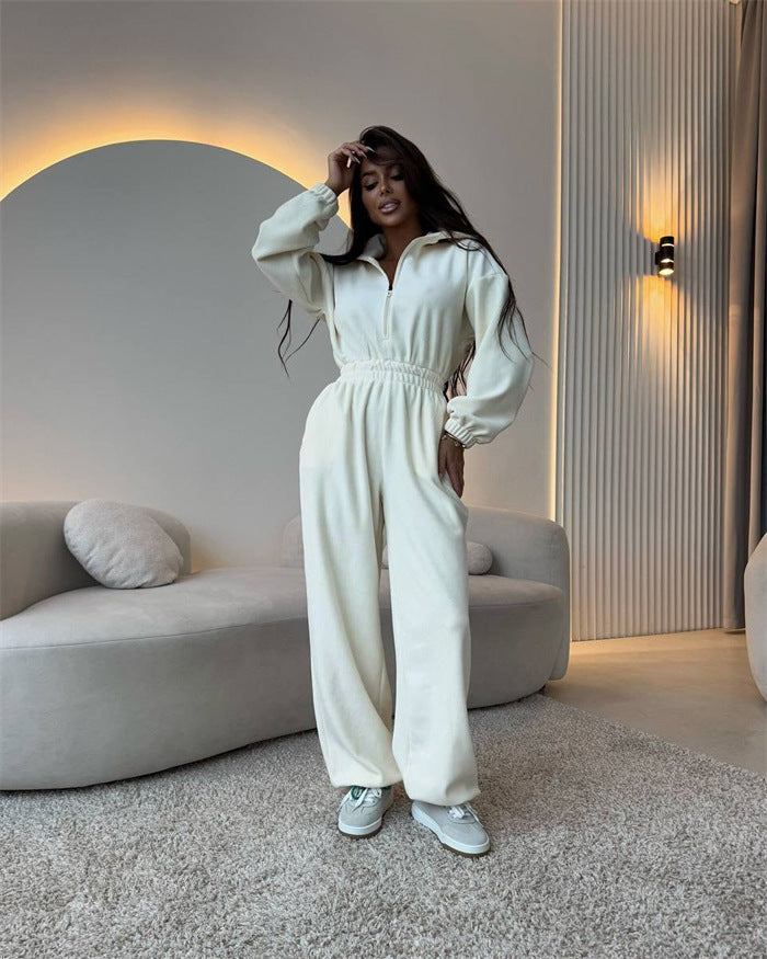 Damen Sportlicher Jumpsuit mit High-Waist Bund und verdecktem Reißverschluss Drune