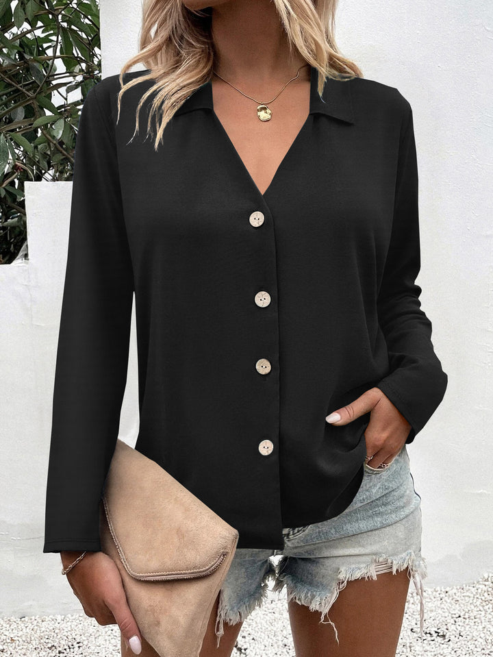 Damen Modische Bluse mit V-Ausschnitt und Knopfdetails Drune