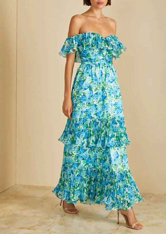 Damen Maxikleid mit voluminösen Rüschendetails und floralem Print Drune