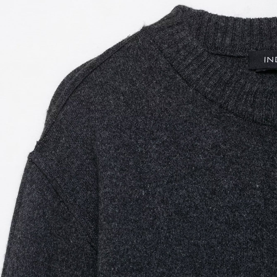 Damen modische Strickjacke mit kontrastierenden Ärmeln und durchgehender Knopfleiste Drune