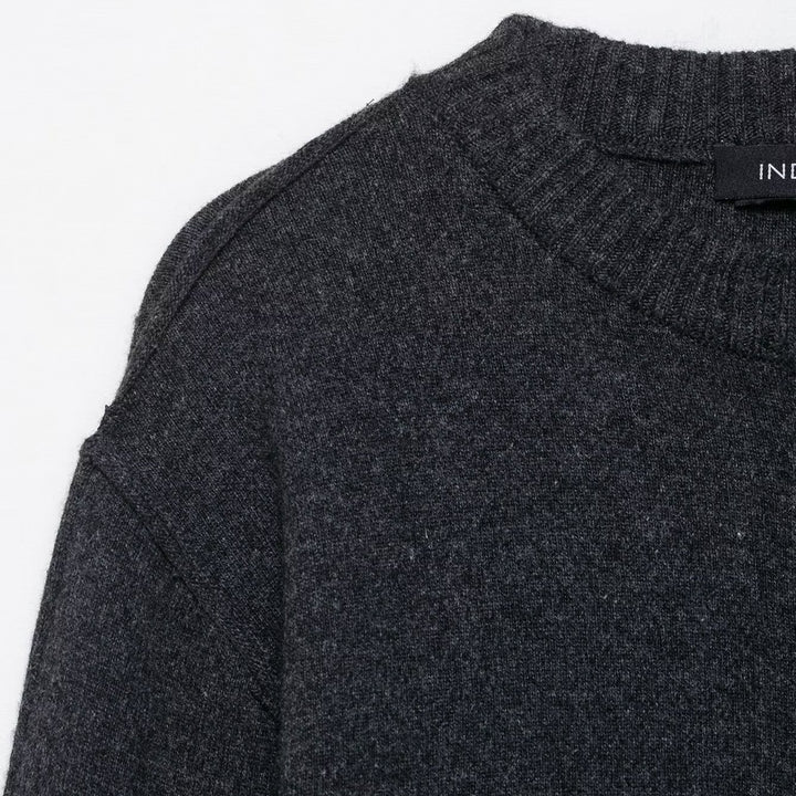 Damen modische Strickjacke mit kontrastierenden Ärmeln und durchgehender Knopfleiste Drune