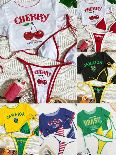 Damen Bikini-Set mit kreativem Kirschmotiv Drune