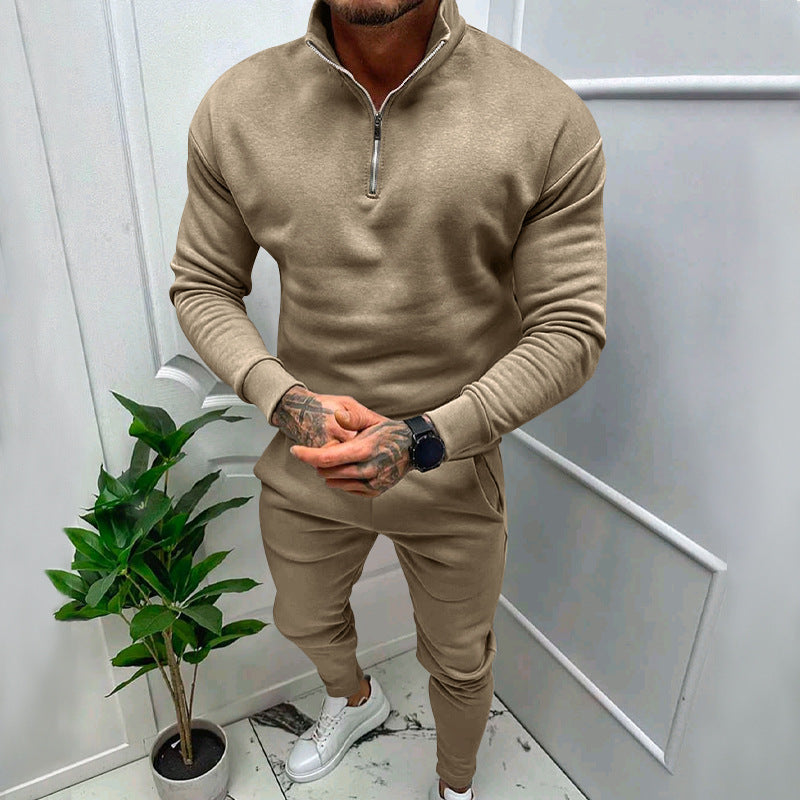 Herren nan athletisches Lounge-Set aus French Terry mit Halbzip-Stehkragen und konischer Jogginghose Drune