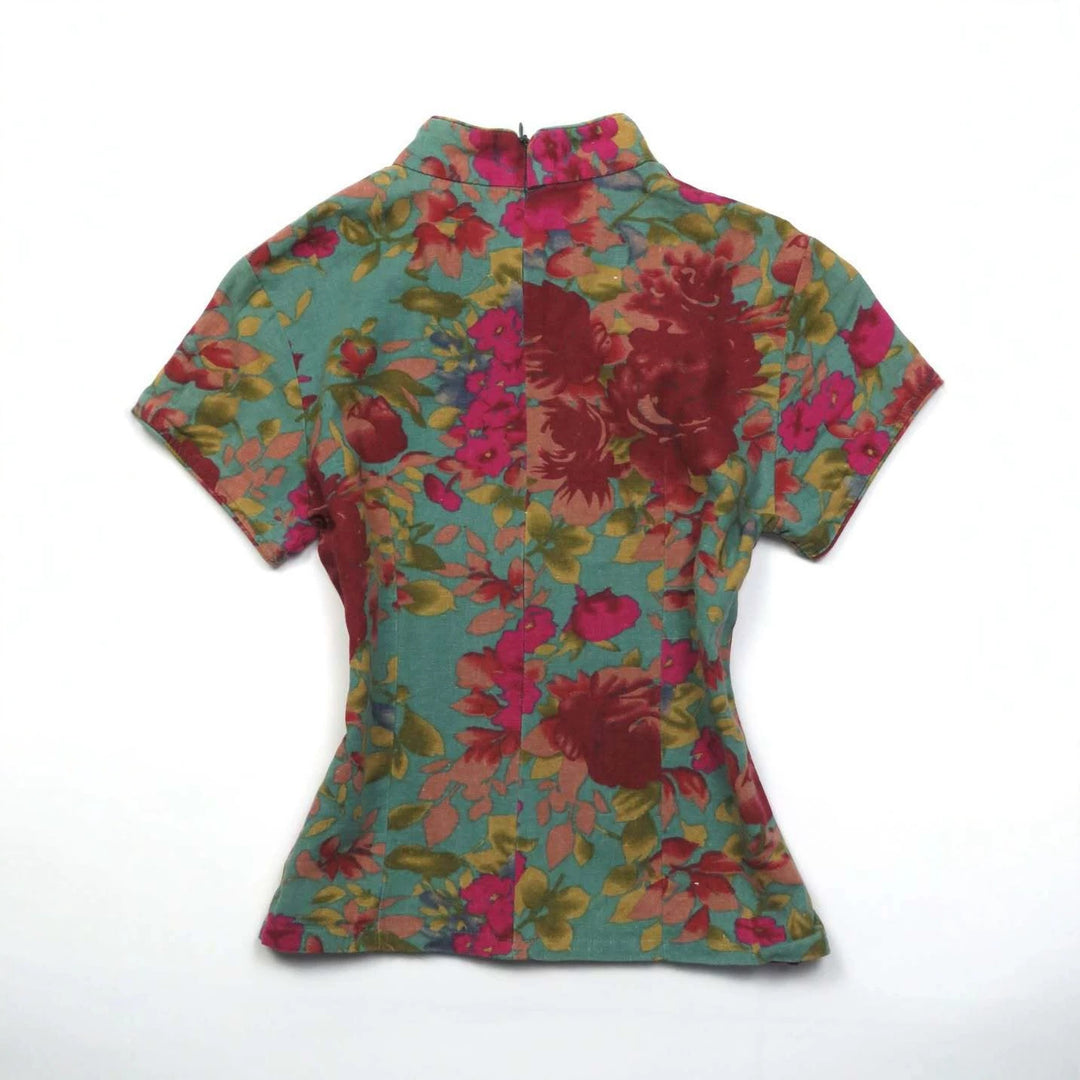 Damen Blumiges Oberteil mit Stehkragen Drune