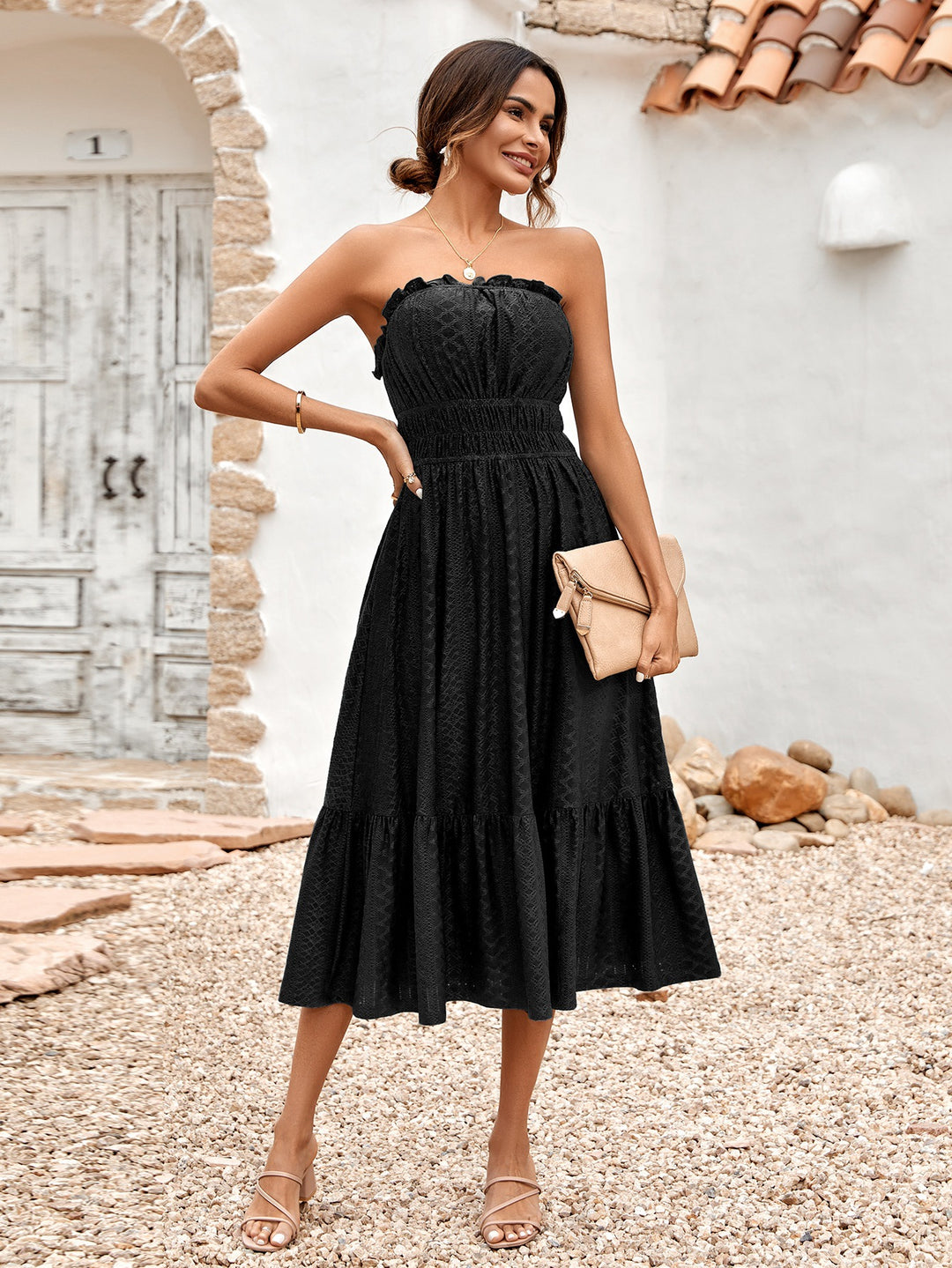 Damen Sommerliches Bandeau-Kleid mit Rüschendetails und gehäkeltem Stoff Drune