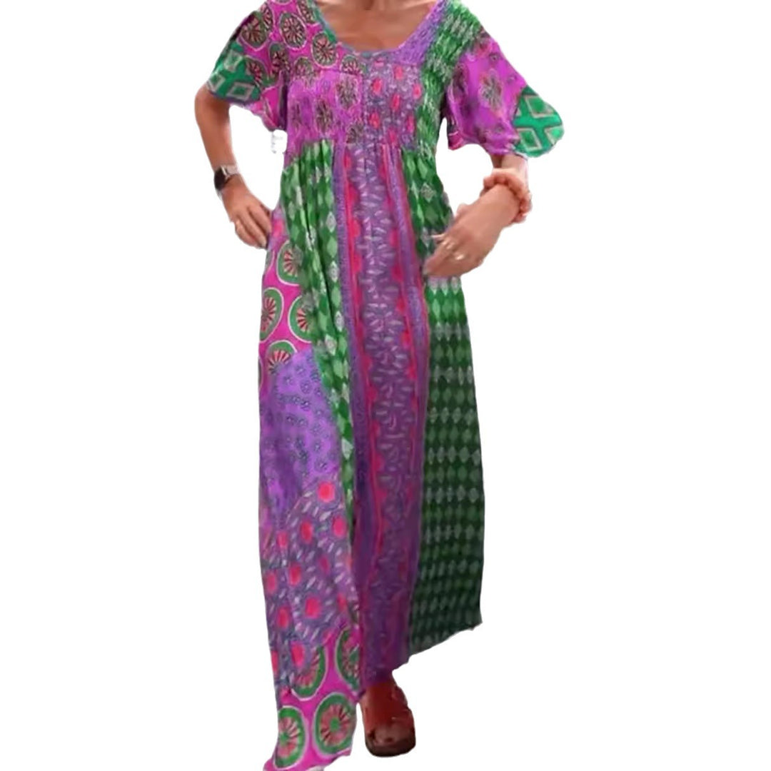 Damen nan Boho Maxikleid mit gesmoktem Oberteil und weitem Fließrock Drune