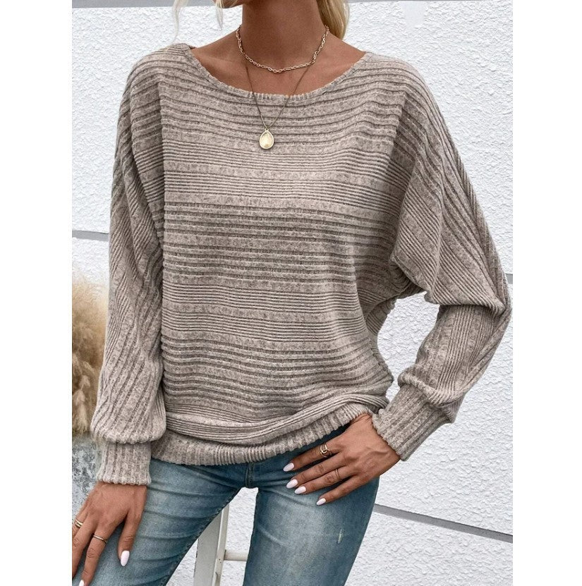 Damen lässiger Pullover mit strukturiertem Streifenmuster und weiten Ärmeln Drune