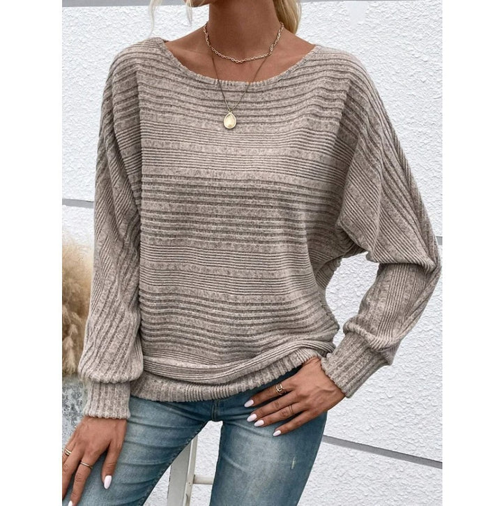 Damen lässiger Pullover mit strukturiertem Streifenmuster und weiten Ärmeln Drune