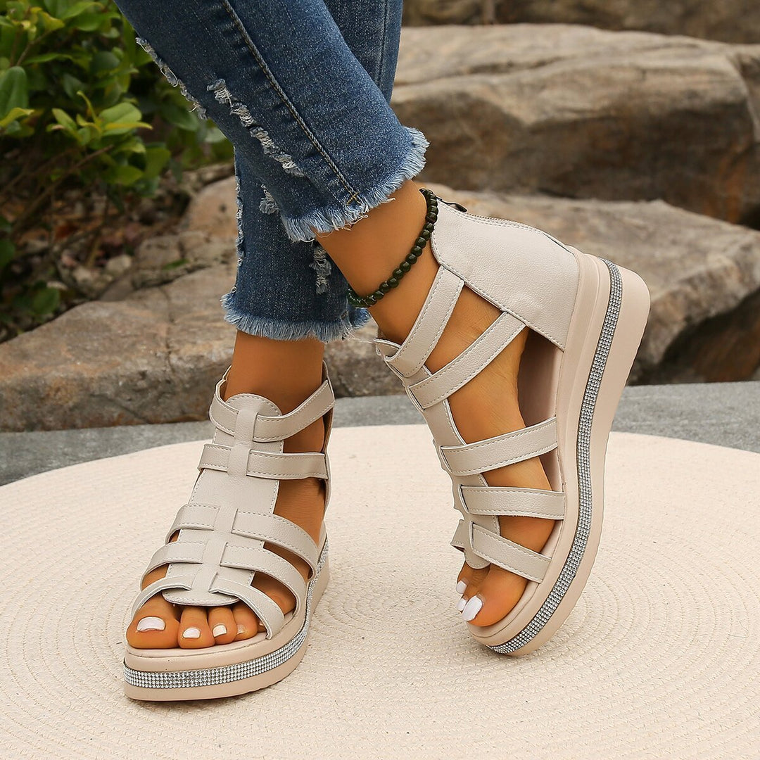 Damen Wedge-Sandalen mit komfortablem Fußbett und dekorativem Riemendesign Drune