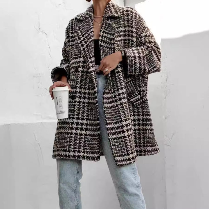 Damen Oversized Karomantel mit Luxus-Design und lässigem Schnitt Drune