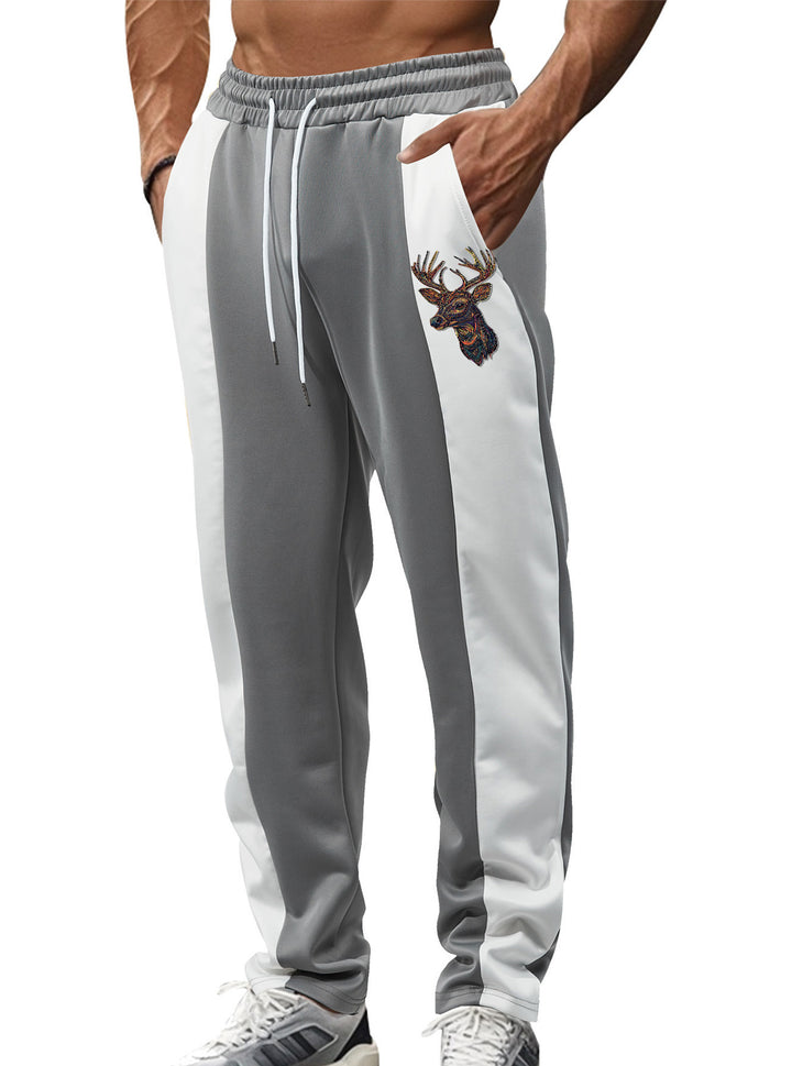 Herren nan sportive Trackpants mit seitlichen Kontrastbahnen elastischem Bund Kordelzug und Hirschstickerei Drune