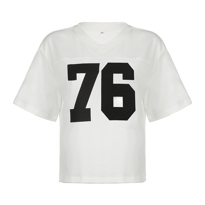 Damen Sportliches V-Ausschnitt T-Shirt mit angesagtem Print Drune